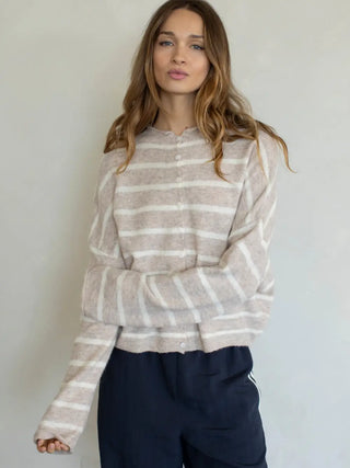 Abby Rose Beige Striped Piper Cardigan