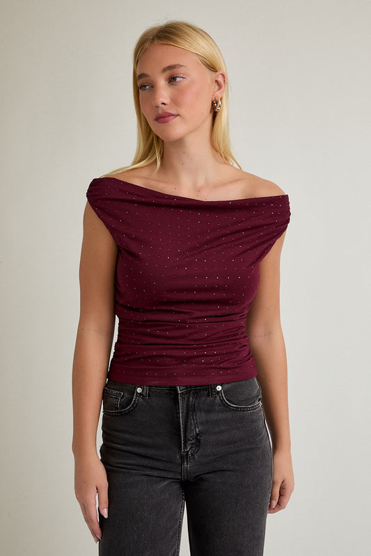 Liza Off The Shoulder Top With Rhinestones