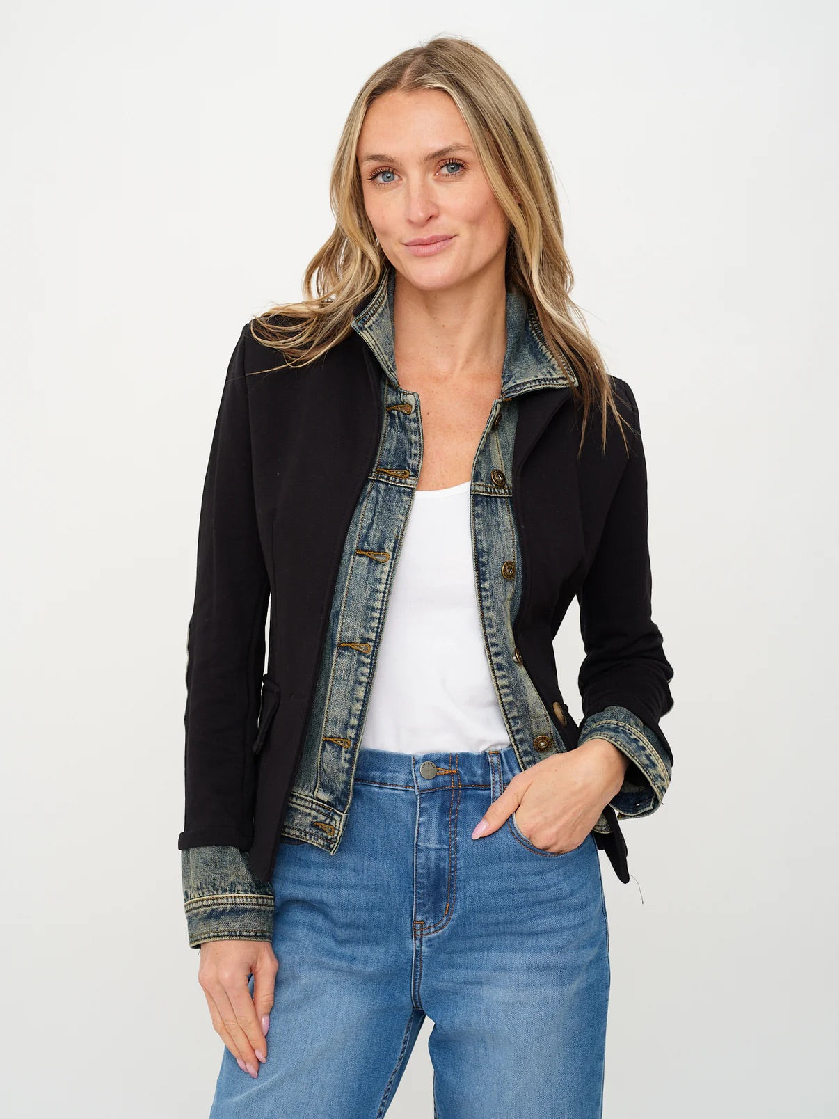 Clarissa Mixed Media Denim Blazer