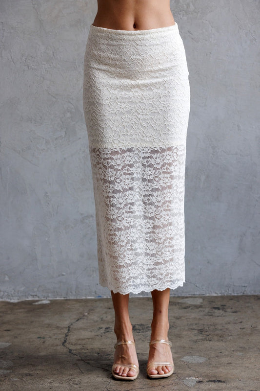 Bren Floral Laced Bodycon Midi Skirt