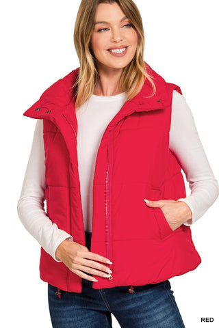 Red High Neck Puffer Vest