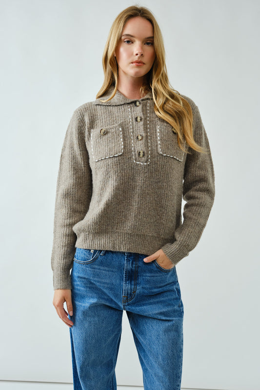 Emma Stitch Detail Collar Pullover Sweater