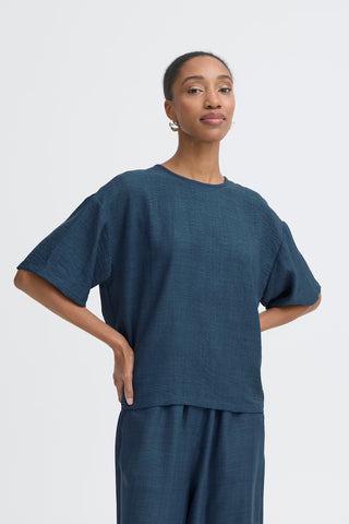 Navy Coastline Tie Back Top
