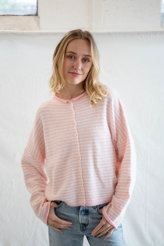 Abby Rose Mini Stripe Baby Pink Piper Cardigan