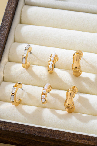 Pearl Rhinestone Multi Hoop Trio Earrings