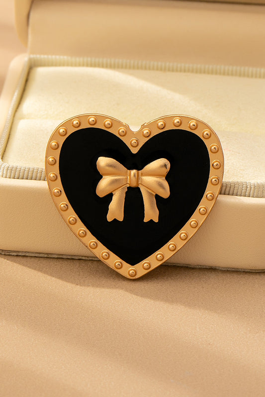Vintage Heart Ribbon Epoxy Gold Brooch Pin