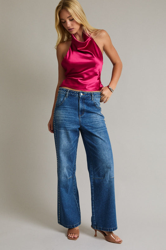 Ashtin Mid-rise Denim Pants With Stud Detail