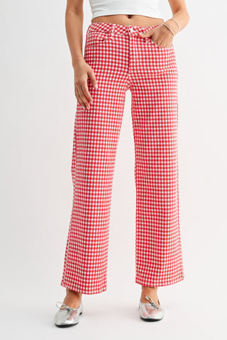 JBD Red Gingham High Rise Straight Jeans