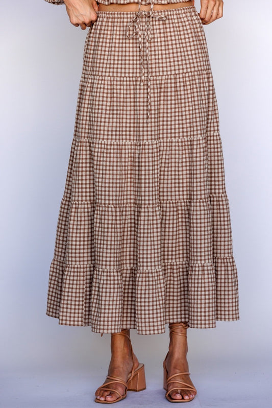 Ginni Gingham Maxi Tiered Skirt