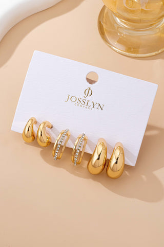 Chunky Hoop Rhinestone Trio Earring Set