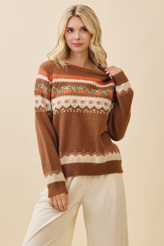 Autumn Latte Pumpkin Knit Sweater