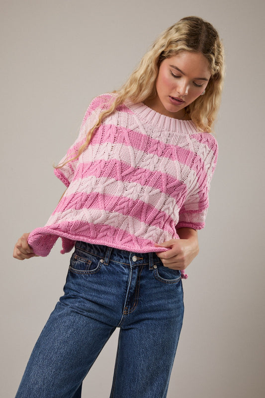 Bubblegum Short Sleeve Knit Sweater Top