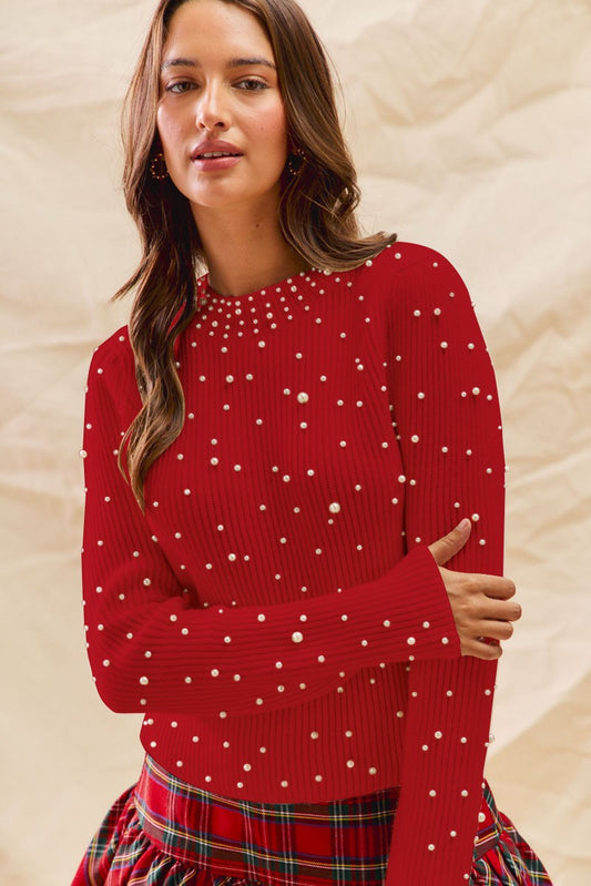 Pia Pearl Embellished Holiday Christmas Sweater