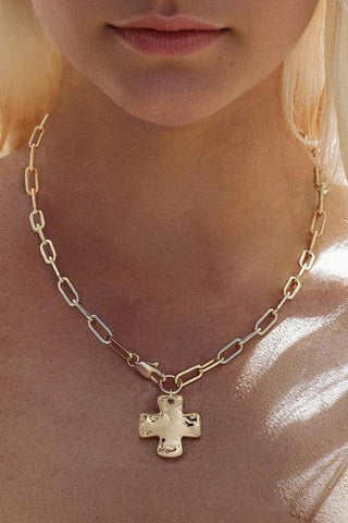 Hammered Cross Front Toggle Necklace