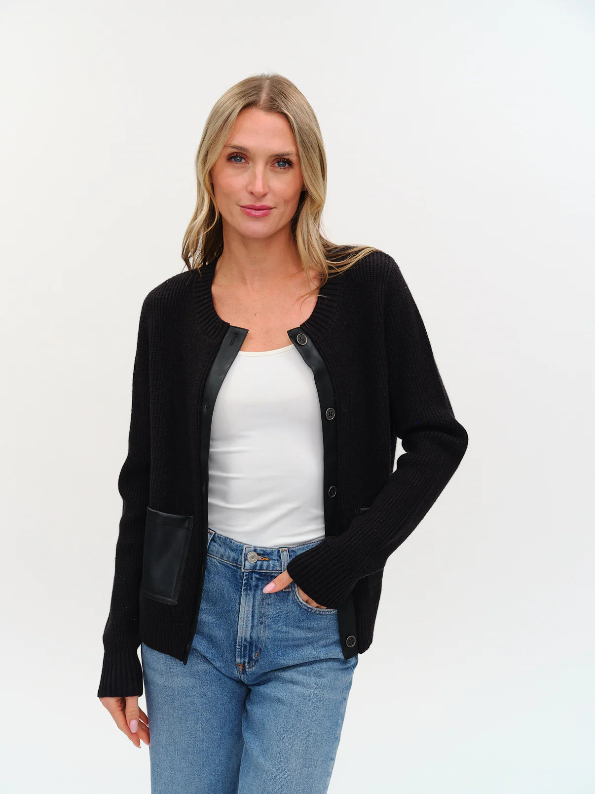 Natalia Faux Leather Cardigan