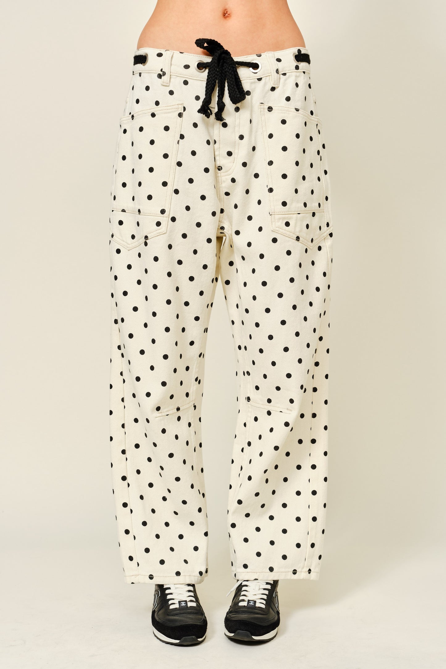 Show Girl Polka Dot Barrel Denim Pants