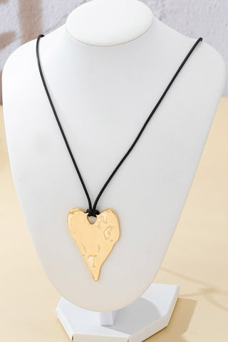 Hammered Heart Cord Lanyard Necklace