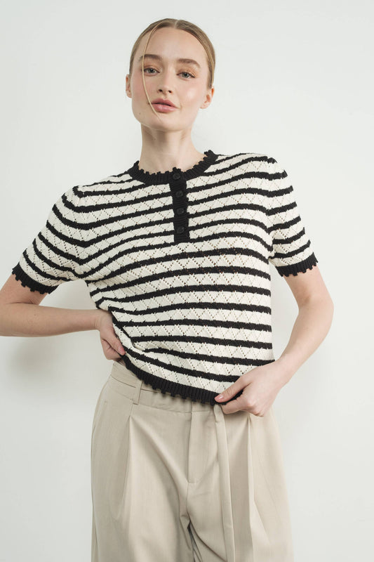 Sindy Striped Puff Short Sleeve Sweater