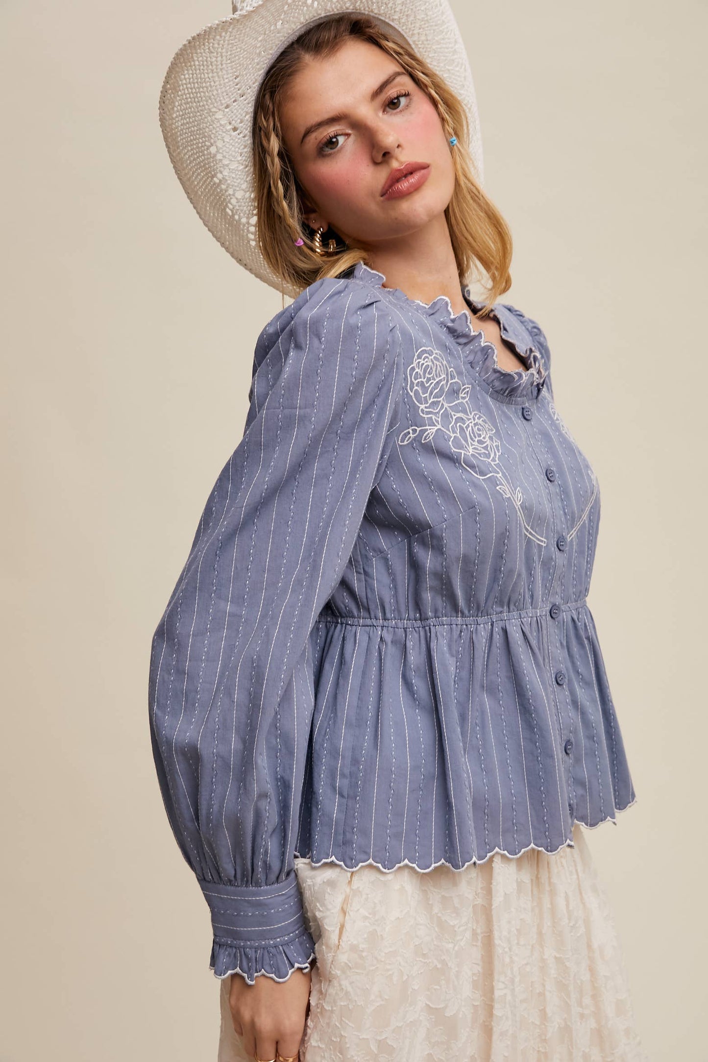 Belle Embroidered Ruffle Blouse