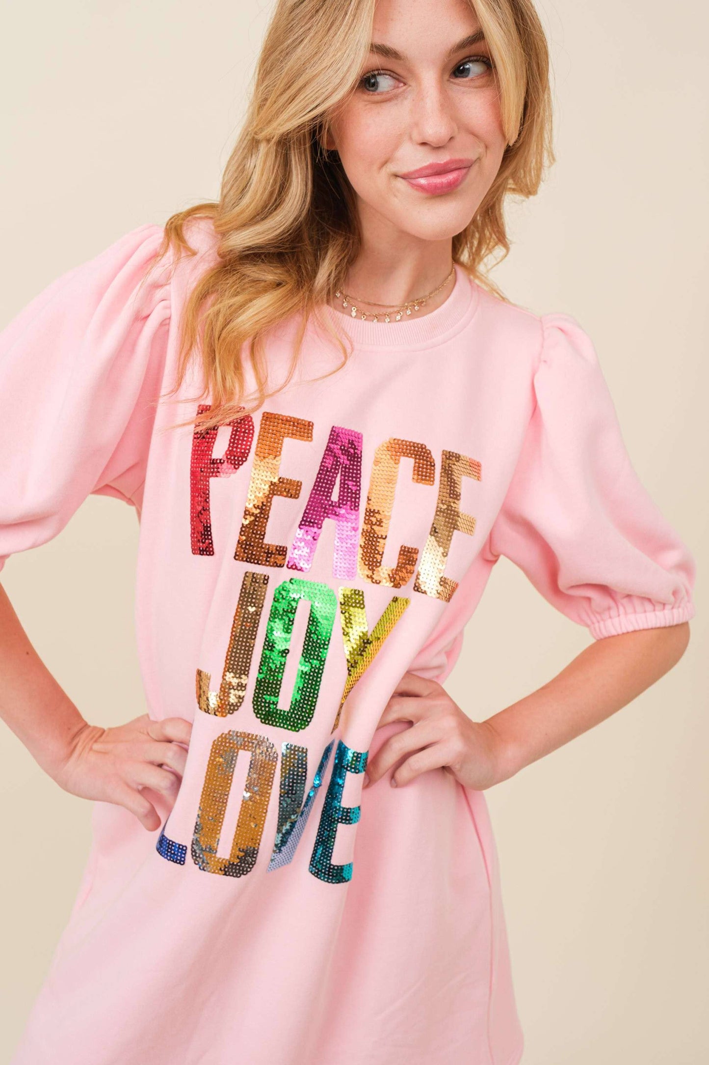 Peace Joy Love Sequin Fleece Dress