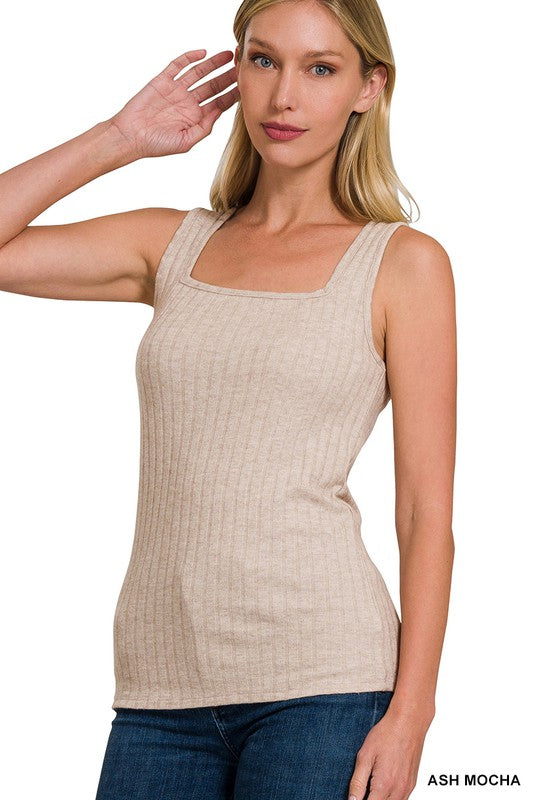 Ribbed Square Neck Sleeveless Top