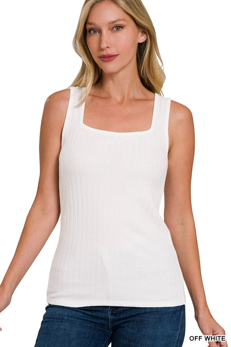 Ribbed Square Neck Sleeveless Top