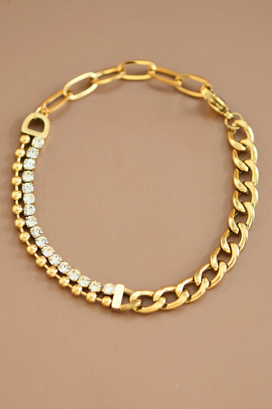 18K link chain bracelet w/ rhinestones