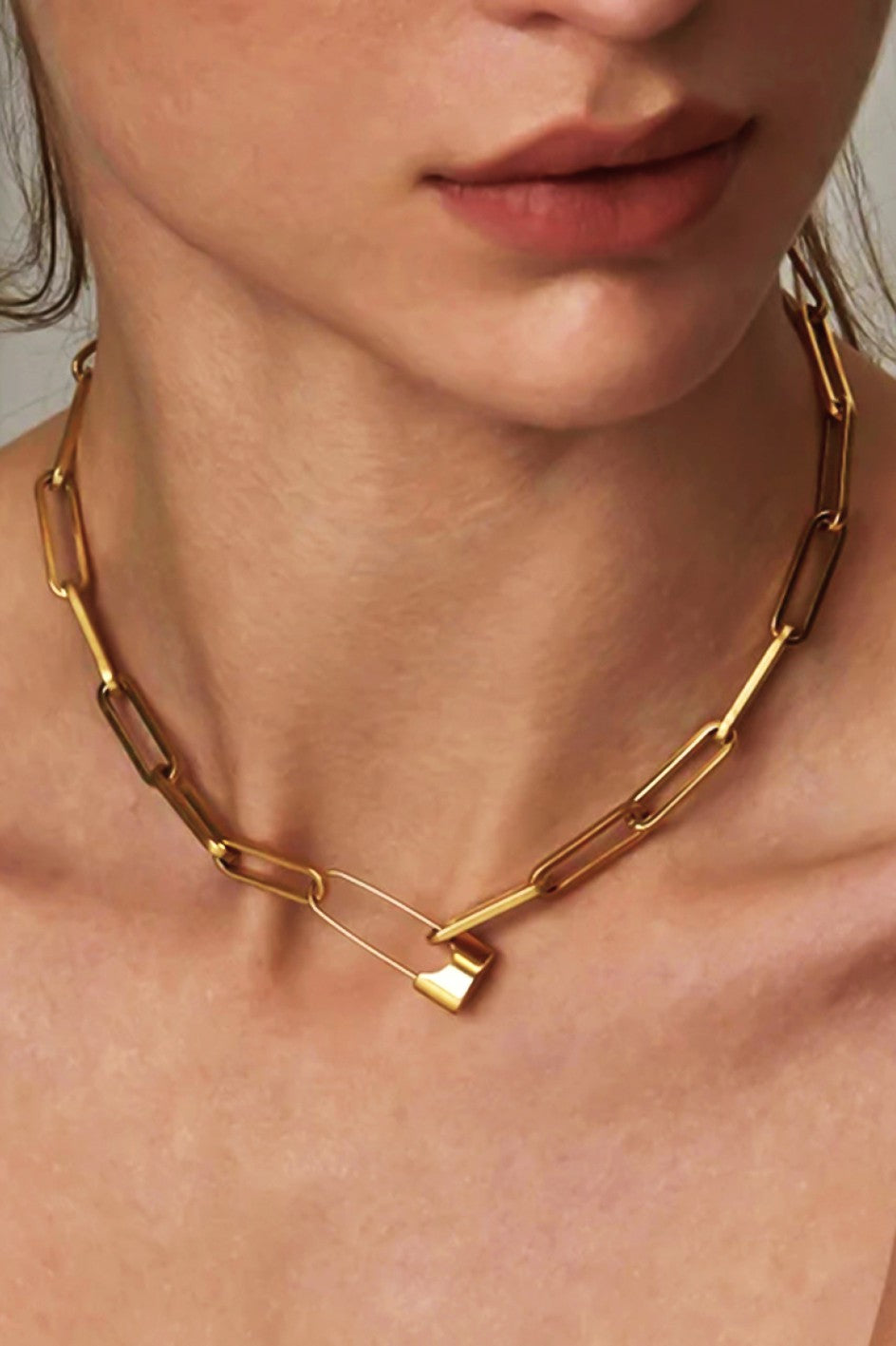 18K Chain Link Safety Pin Necklace