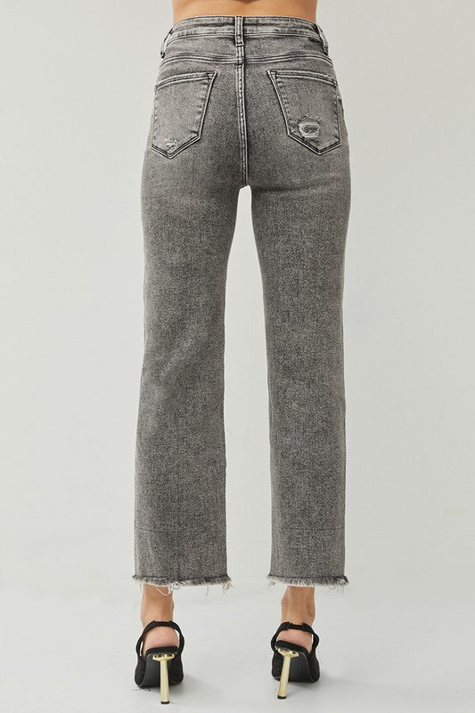 Alaina HR Straight Frayed Hem Jeans