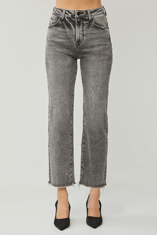 Alaina HR Straight Frayed Hem Jeans