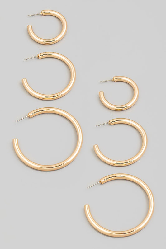 Three Pair Hoop Earrings Set