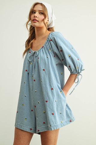 Petals & Picnics Mini Denim Romper