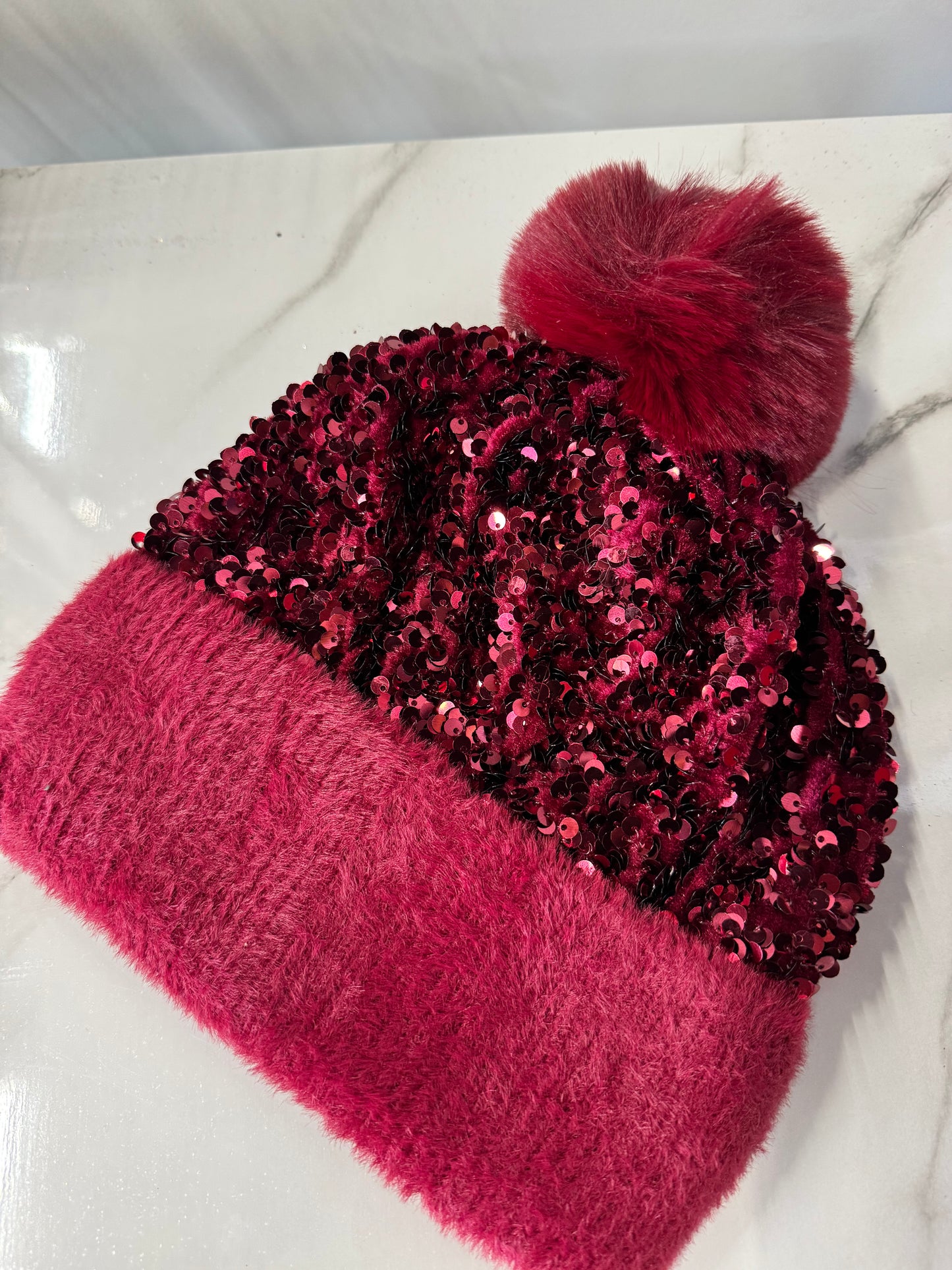 Sequin Festive Beanie w/ Pom Pom