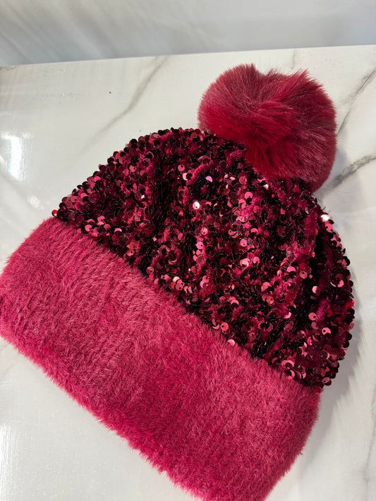 Sequin Festive Beanie w/ Pom Pom