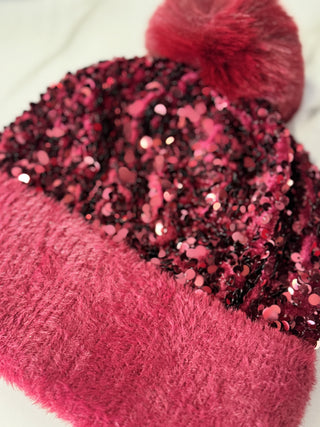 Sequin Festive Beanie w/ Pom Pom