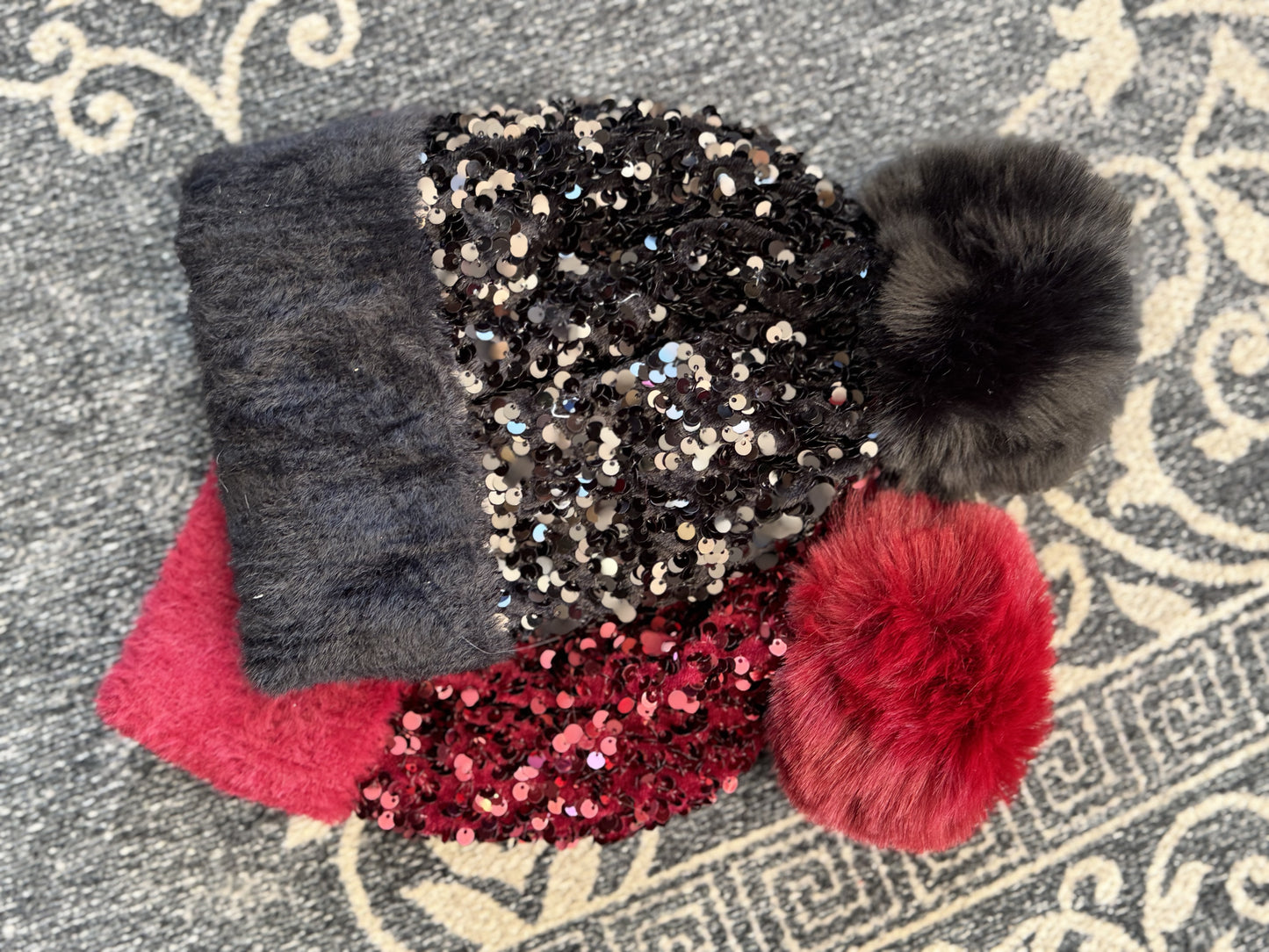 Sequin Festive Beanie w/ Pom Pom