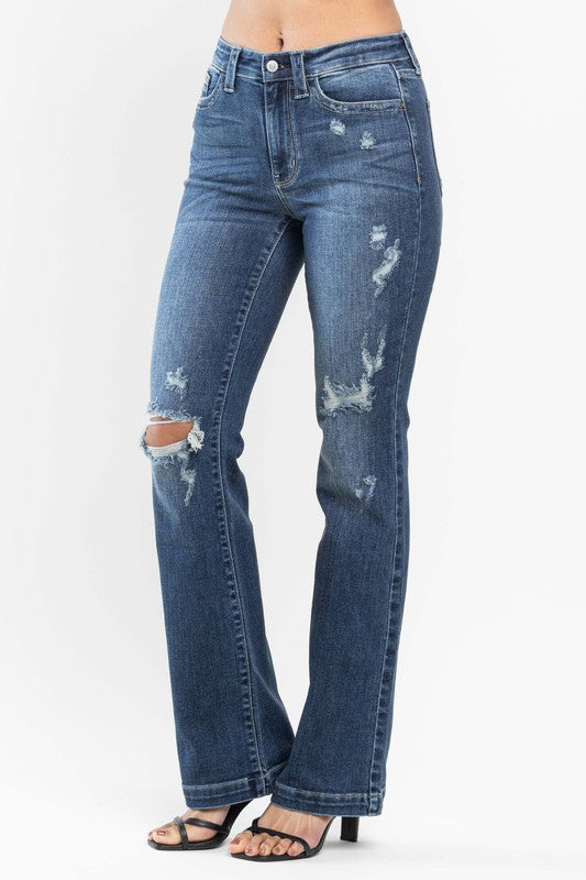 JUDY BLUE Mid Rise Hand Sand & Destroy Bootcut