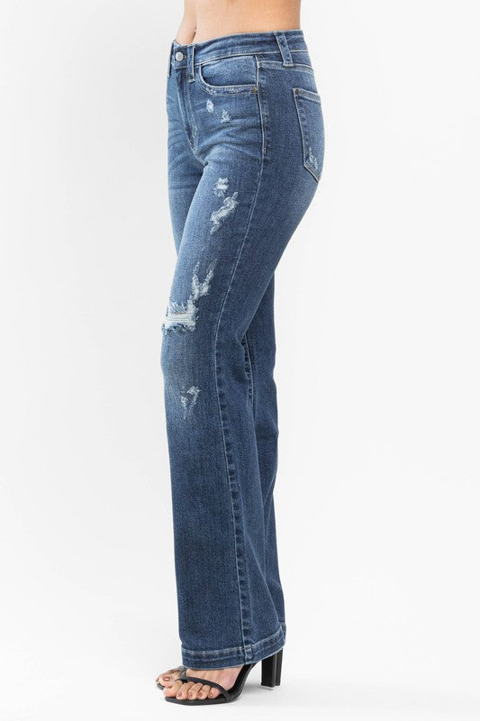 JUDY BLUE Mid Rise Hand Sand & Destroy Bootcut