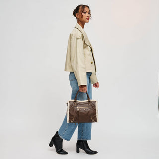 Seraphina Brown Shearling Trim Satchel Bag