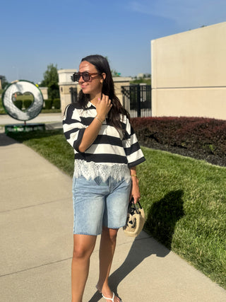 Wide Leg Retro Bermuda Denim Shorts