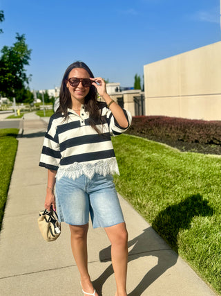 Wide Leg Retro Bermuda Denim Shorts