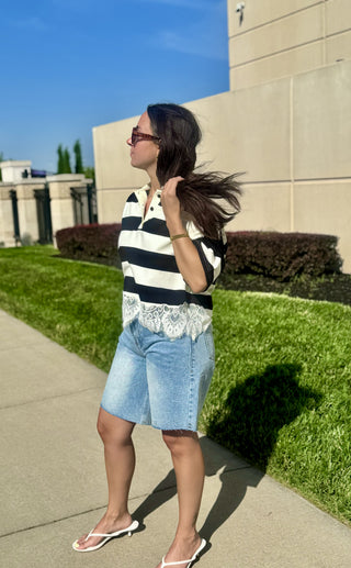 Wide Leg Retro Bermuda Denim Shorts