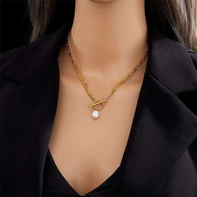 Chain Necklace with Pearl w/ toggle