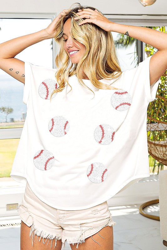 Sequin Baseball Patches Washed Tee