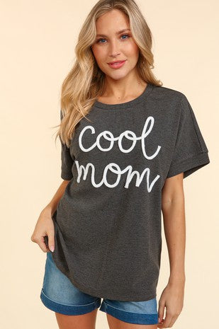 "Cool Mom" Letter Knit Top