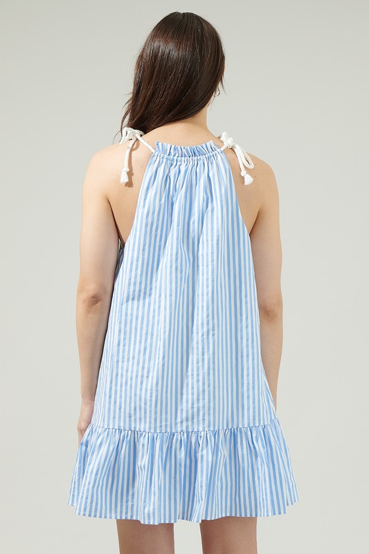 Rumba Striped Halter Mini Dress