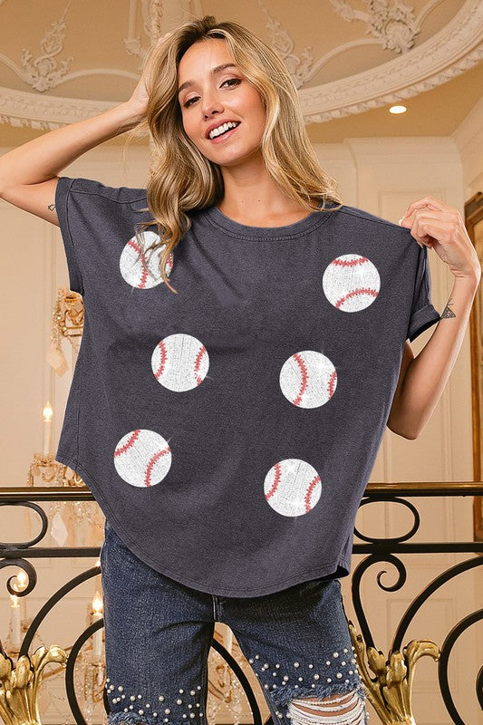 Sequin Baseball Patches Washed Tee