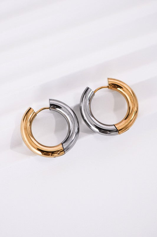 18k Chunky Closed Hoop 2 Toned Earrings