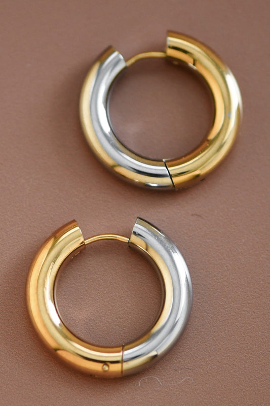 18k Chunky Closed Hoop 2 Toned Earrings