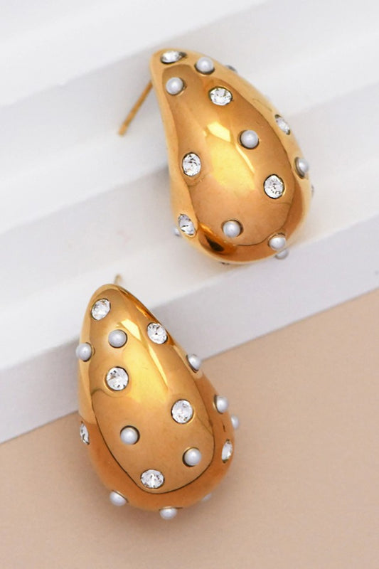 18K Gold Raindrop Studded Earrings.